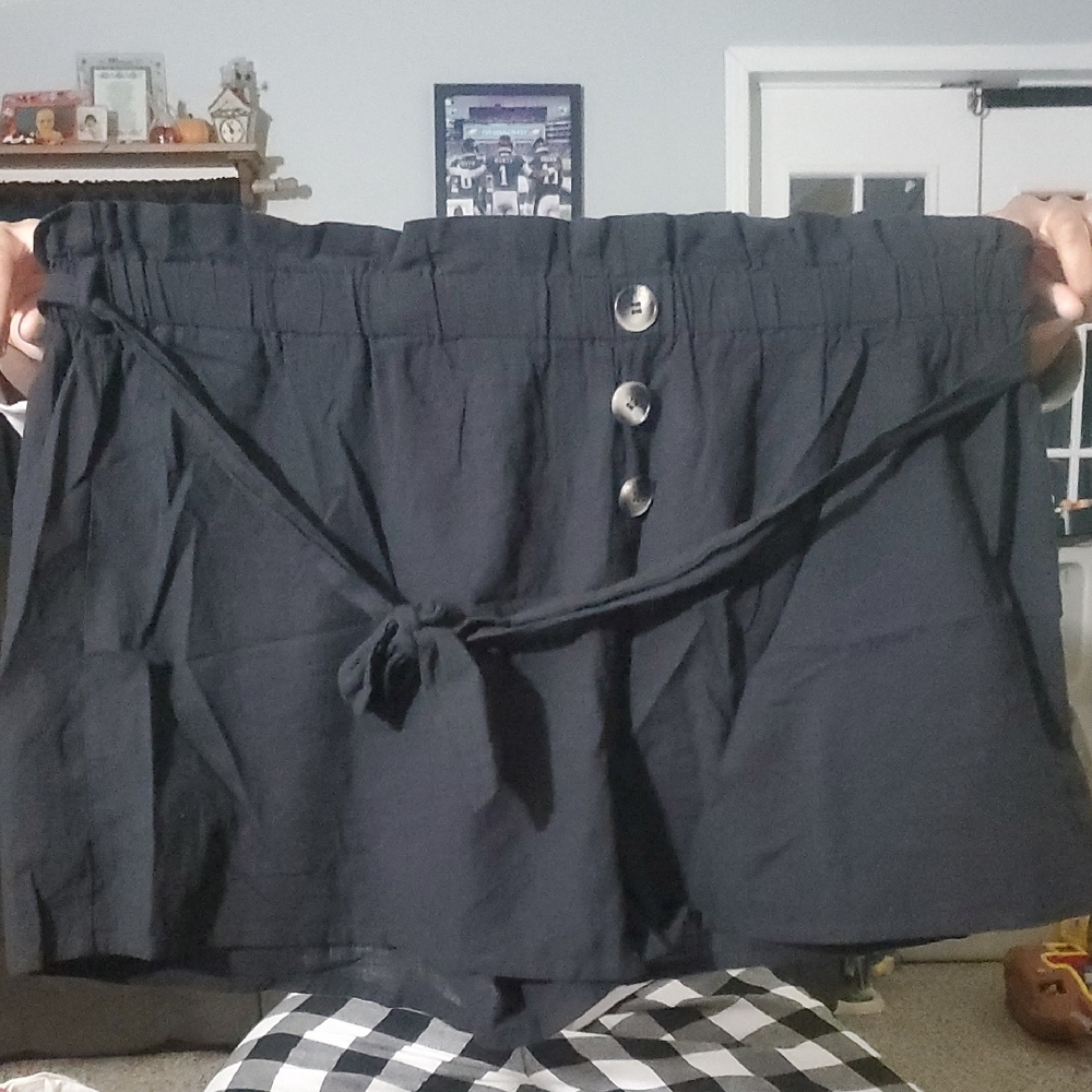 Black Women's Shorts with Button Detail